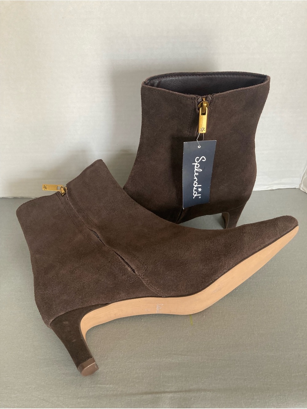 Brown Suede Ankle Boots with Side Zip - Women's